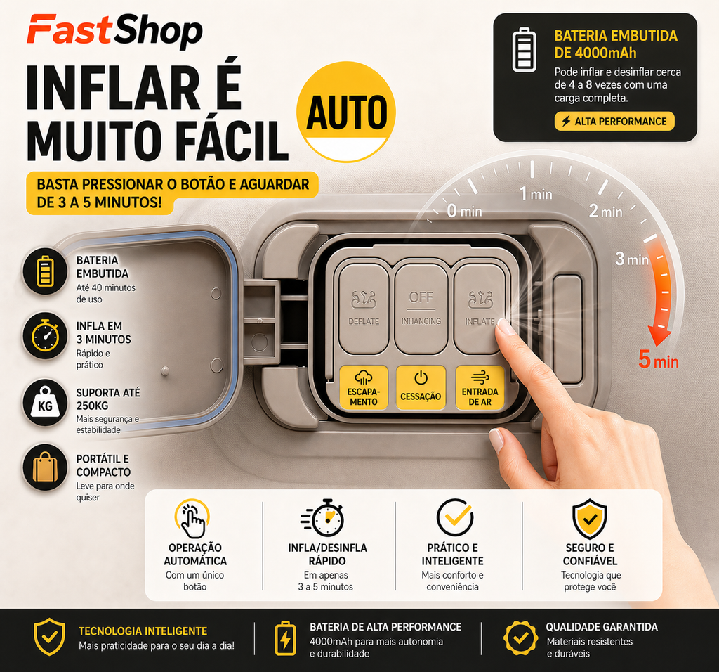 Colchão Inflável Premium com Bomba Elétrica Embutida 4000mAh – Conforto de Cama Real em Minutos
