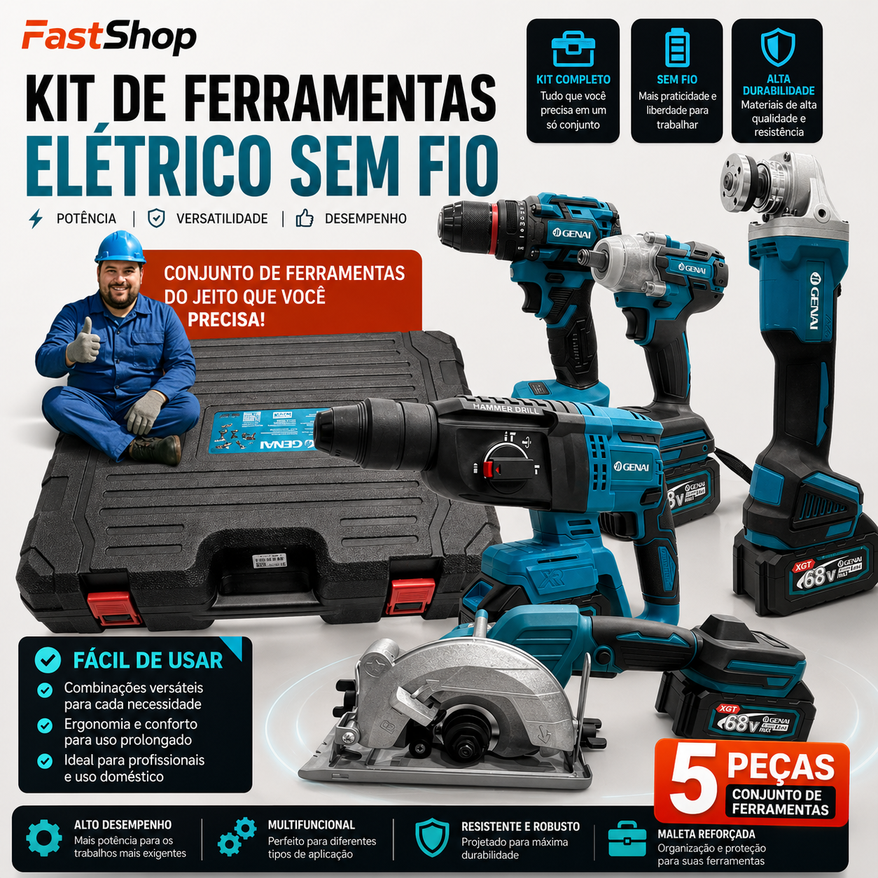 Kit de Ferramentas Brushless 68V – Alto Torque, Alta Performance e Durabilidade