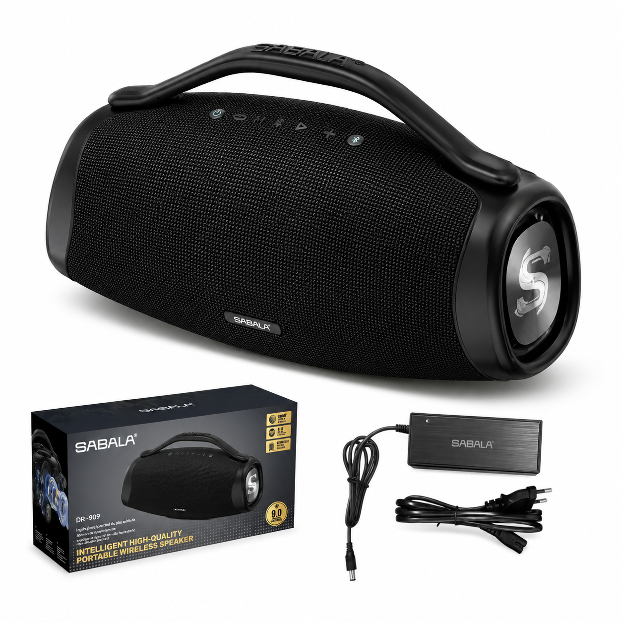 Caixa de Som Bluetooth SABALA DRA-909 200W Premium – Graves Potentes, Bateria 3900mAh e Proteção IPX6 à Prova d’Água