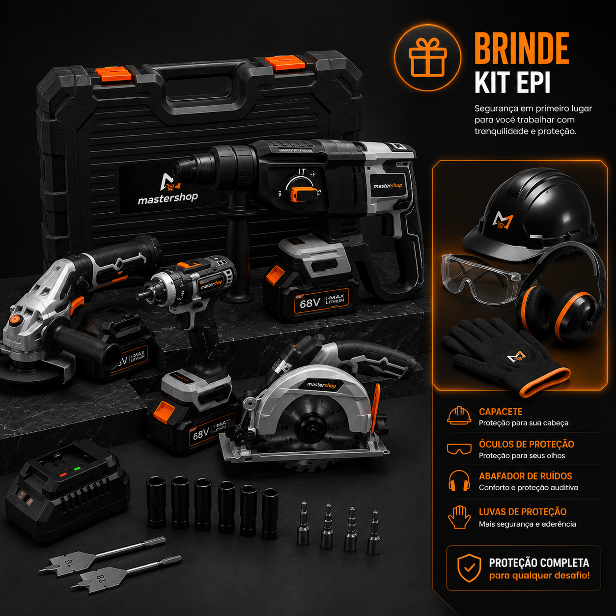 Kit Completo de Ferramentas Brushless 68V – Alto Torque, Alta Performance e Durabilidade - 1 ANO GARANTIA
