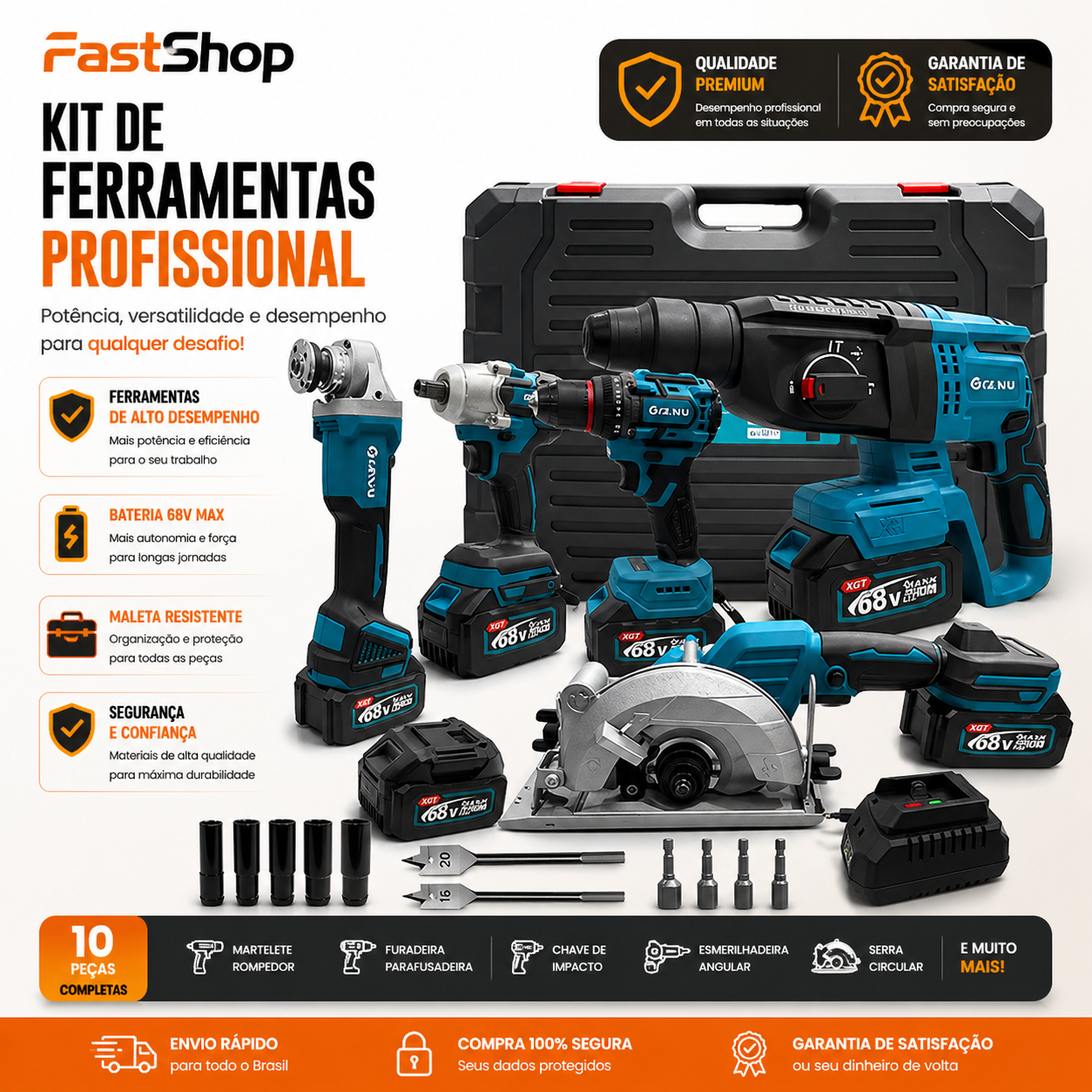 Kit de Ferramentas Brushless 68V – Alto Torque, Alta Performance e Durabilidade