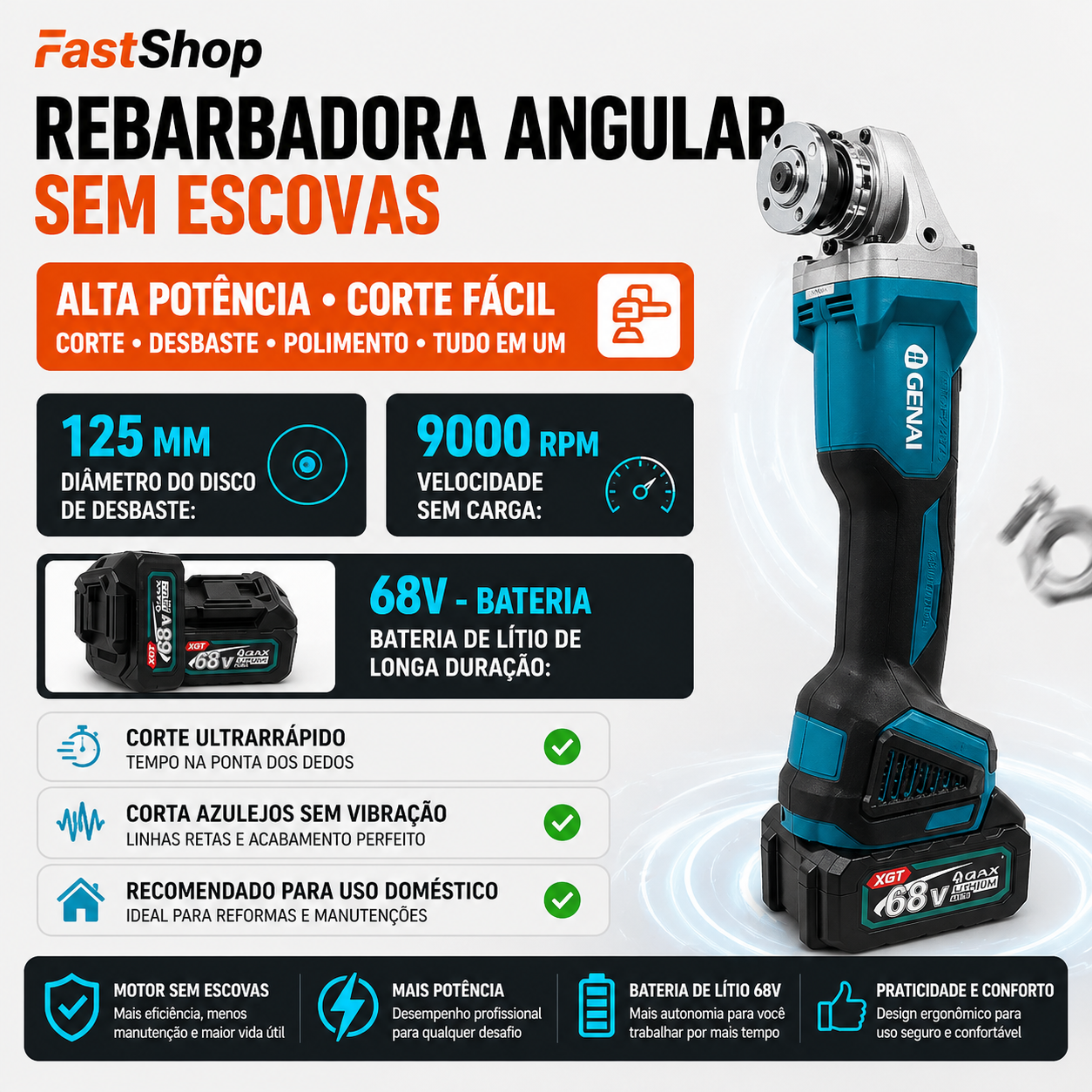 Kit de Ferramentas Brushless 68V – Alto Torque, Alta Performance e Durabilidade