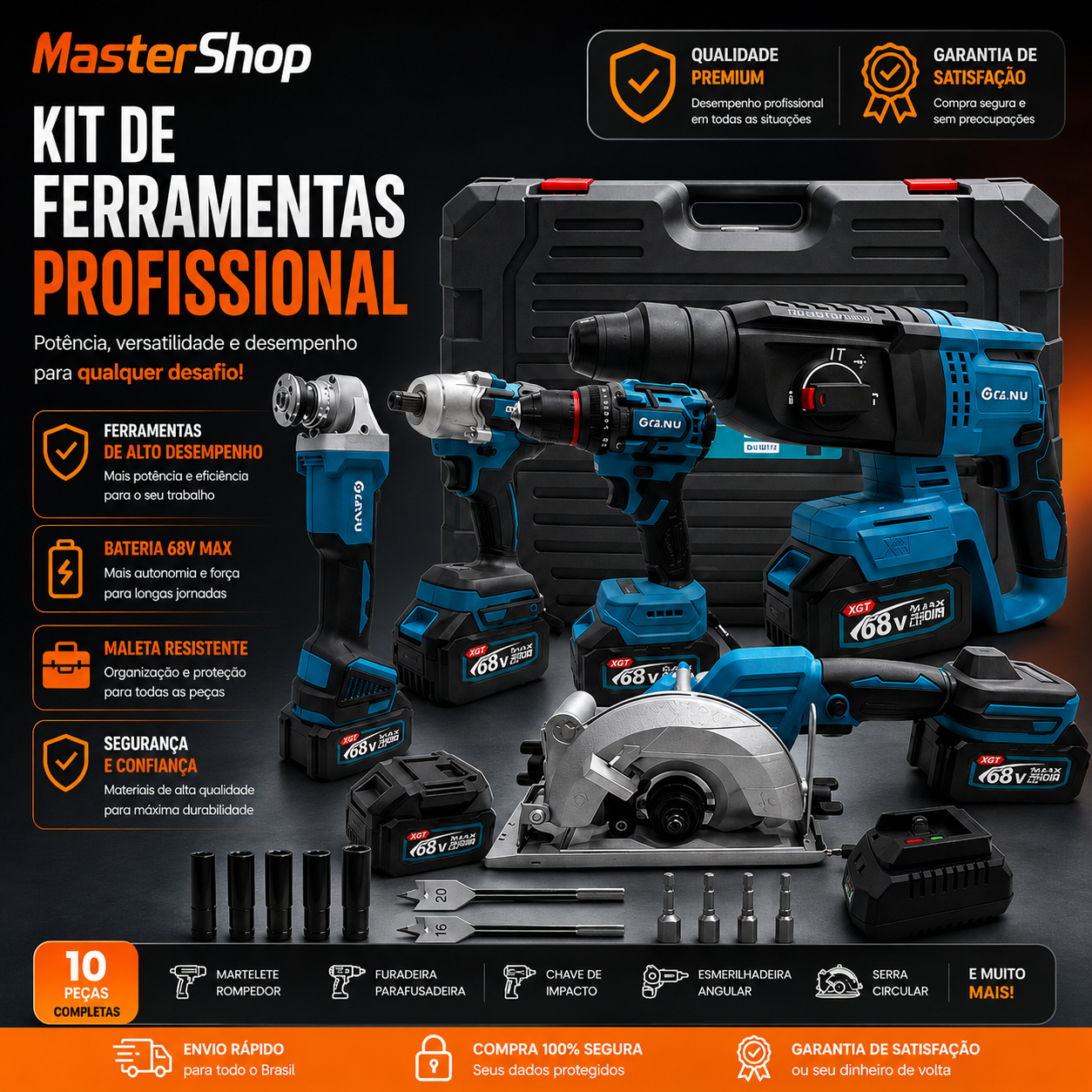 Kit de Ferramentas Brushless 68V – Alto Torque, Alta Performance e Durabilidade - 1 ANO GARANTIA